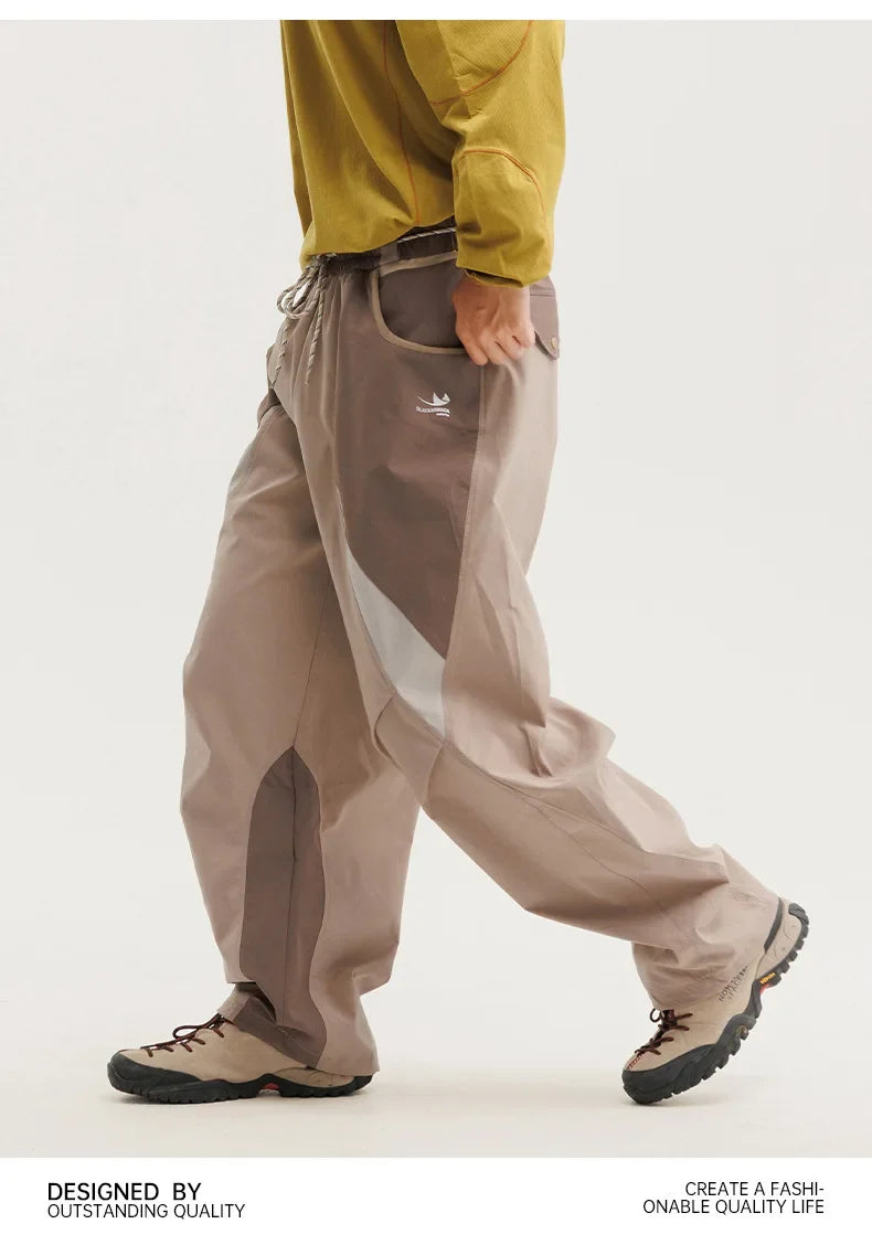 Men Outdoor Lightweight Quick Dry Ultra Loose Casual Splice Wide Leg Techwear Track Cargo Pants Women Streetwear Baggy Trousers