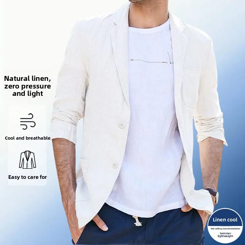 Linen Sun Protection Jacket Blazer - Men Fashionable Business Travel Wedding Versatile Casual Lightweight Cool Breathable Blazer