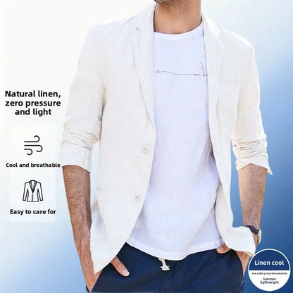 Linen Sun Protection Jacket Blazer - Men Fashionable Business Travel Wedding Versatile Casual Lightweight Cool Breathable Blazer