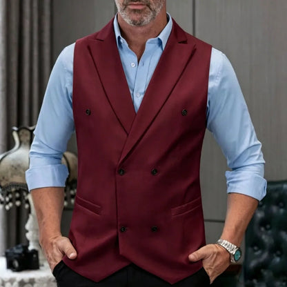 Men Vest White Solid With Lapel Double Button Waistcoat For Wedding Birthday Banquet Party Business Work Daily Men Suit Vest