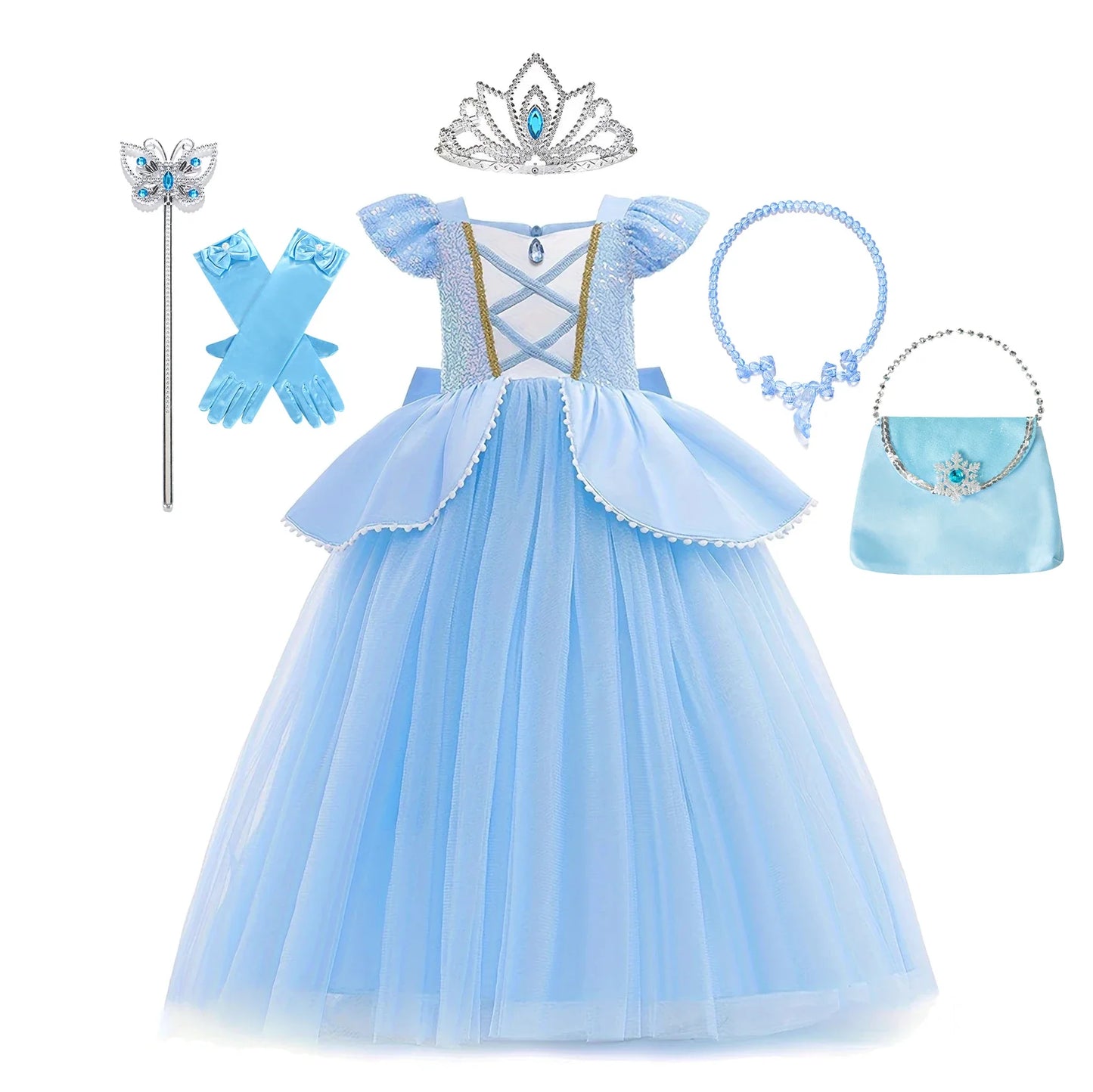 Girls Deluxe Elegant Cinderella Princess Ball Gown Children Birthday Party Dress Vestidos Cosplay Costume Carnival Apparel