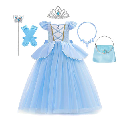 Girls Deluxe Elegant Cinderella Princess Ball Gown Children Birthday Party Dress Vestidos Cosplay Costume Carnival Apparel