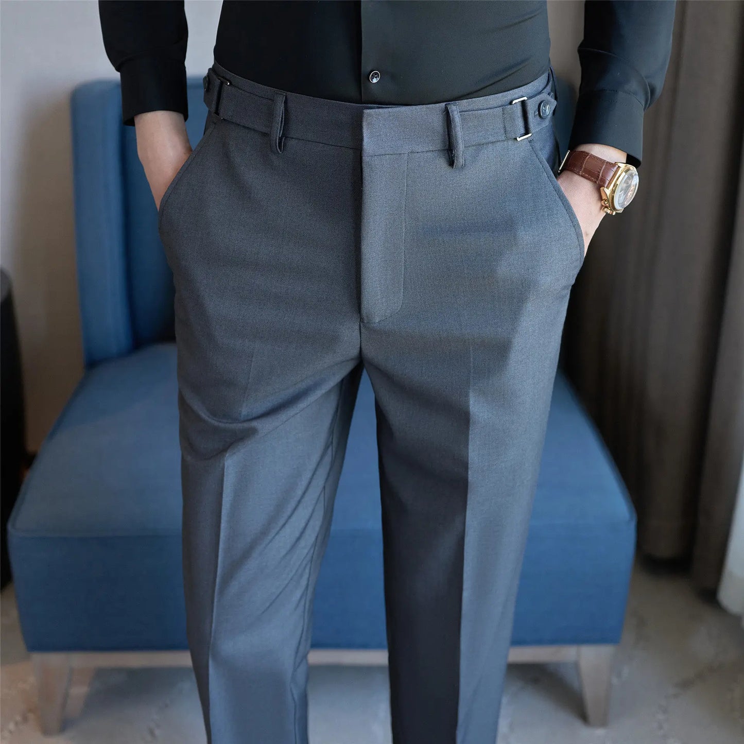 Neapolitan Fashion Business Casual Pants Men's Straight Leg Slim Fit Suit Pants Formal Office Social Wedding Dress Pants