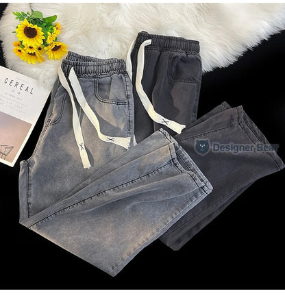 2026 New Spring Summer Men's Baggy Jeans Lyocell Fabric Wide Leg Pants Drawstring Trousers Male City Boy Plus Size S-4 5XL Y2K