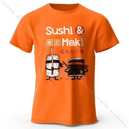 Kawaii Sushi Harajuku Printed 100% Cotton T-Shirt, Soft & Breathable Round Neck Short Sleeve Tee, Unisex Cute Style