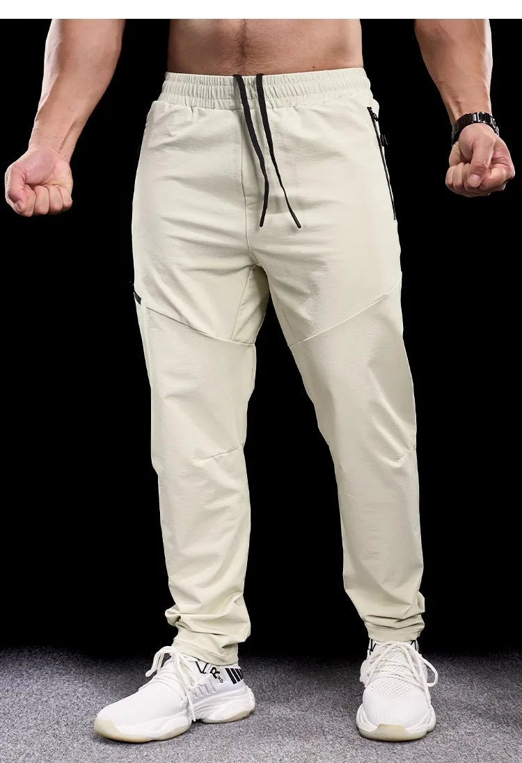 New Autumn Winter Men Quick-drying Sports Casual Trousers Gym Fitness Running Training Clothes Micro-elastic Zipper Pocket Pants