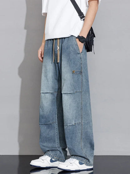 Men's Cargo Jeans 2026 New Spring Summer Wide Leg Denim Pants Straight Baggy Jeans Asian Size L-5XL