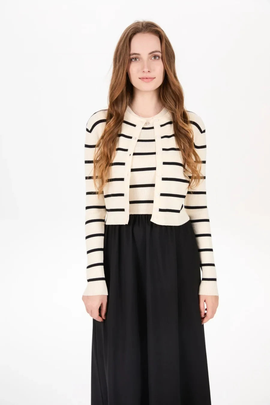 AS AW25 stripe knitting cardigan + sleeveless patch dress maxi matching set for woman clothing