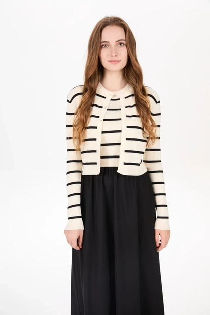 AS AW25 stripe knitting cardigan + sleeveless patch dress maxi matching set for woman clothing