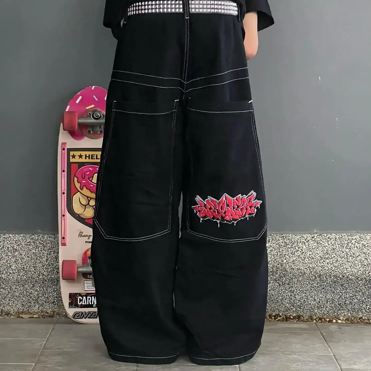 Vintage Men Jeans Gothic High Waist Wide Trouser Harajuku Vapor95 Denim Pants Embroidered Baggy Jeans Streetwear Y2K Jeans