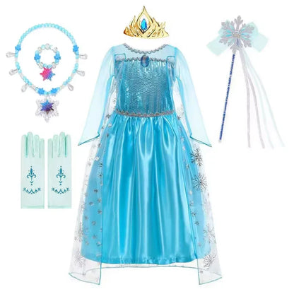 Girls Elsa Princess Dress for Long Sleeve Kids Birthday Cosplay Frozen Costume Fancy 2025 Carnival Dress Up Party Costume