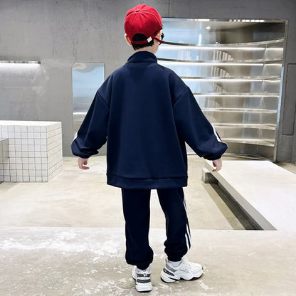 Spring Autumn Boys Navy Striped Zip Sweatshirt Coats+Sweatpant Sets School Kids Tracksuit Children Outfit Jogging Suit 3-14Yrs
