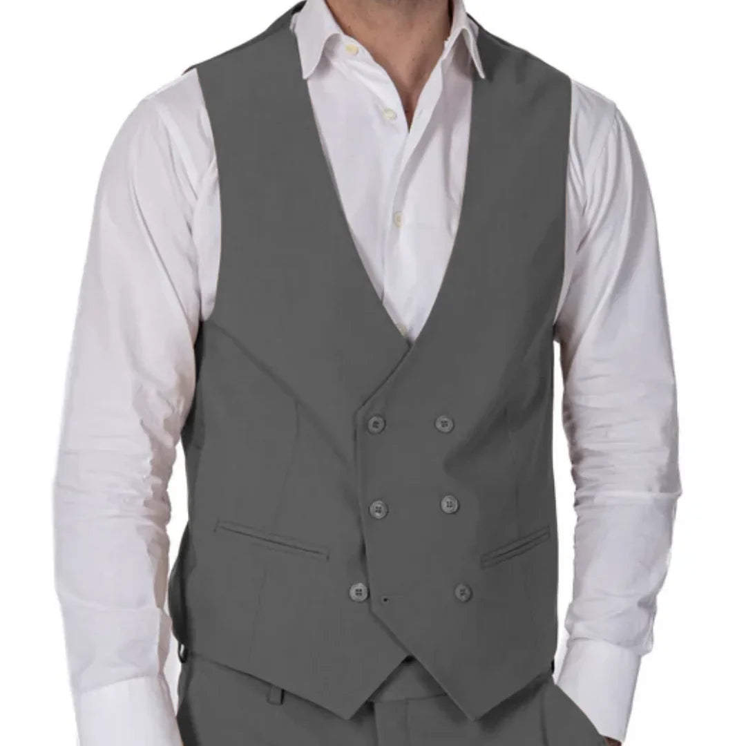 Men Vest Brown Double Button Solid Color Waistcoat For Wedding Banquet Birthday Business Casual Work Set Men Suit Vest