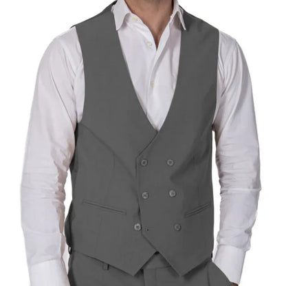 Men Vest Brown Double Button Solid Color Waistcoat For Wedding Banquet Birthday Business Casual Work Set Men Suit Vest