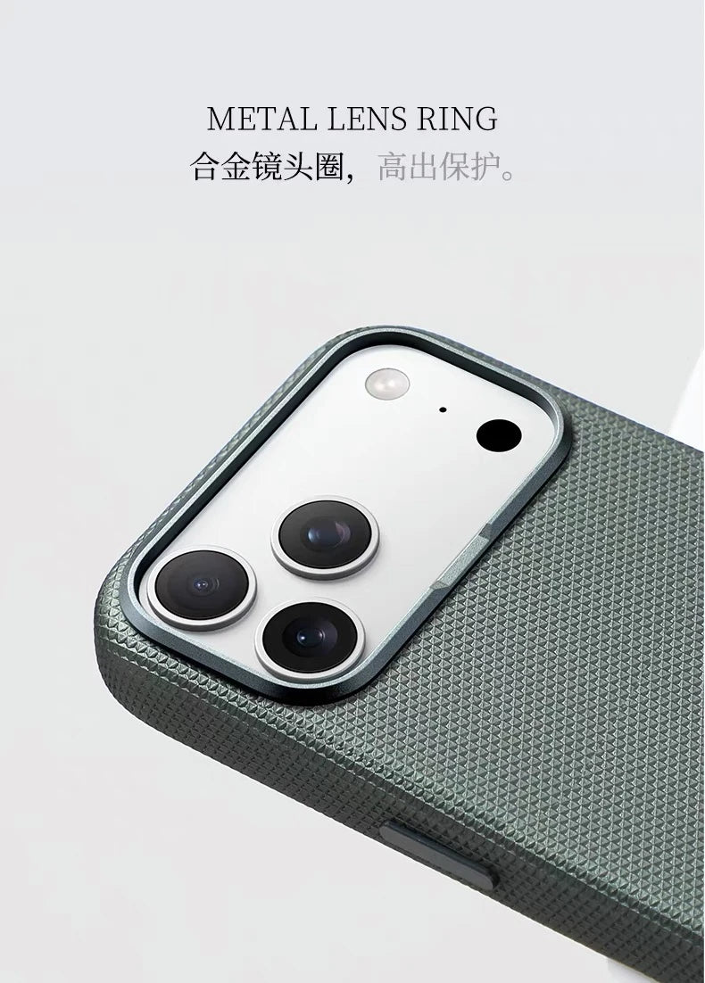 For Magsafe Fine Grained Leather Case For iPhone 17 Pro Max Ari 16 15 14 13 Metal Lens Frame Wireless Charge Accessories Cover