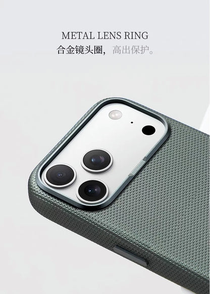 For Magsafe Fine Grained Leather Case For iPhone 17 Pro Max Ari 16 15 14 13 Metal Lens Frame Wireless Charge Accessories Cover