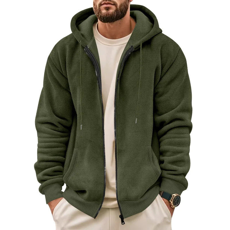 New Men's Sweater Coat Fall Winter New Composite Velvet Zipper Cardigan Casual Hooded Sweatshirt Sweater Fashion Men's Clothing