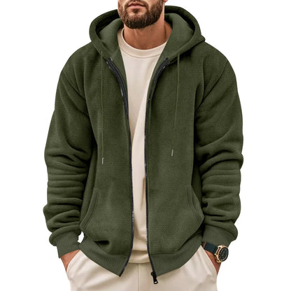 New Men's Sweater Coat Fall Winter New Composite Velvet Zipper Cardigan Casual Hooded Sweatshirt Sweater Fashion Men's Clothing