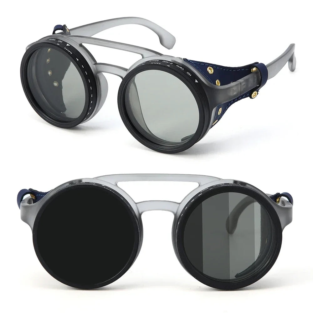 High Quality ND9 Adjustable Dimming Sunglasses Retro Punk Round Men's Outdoor Fishing UV400 Polarized Driving Sunglasses