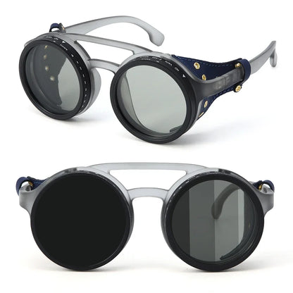 High Quality ND9 Adjustable Dimming Sunglasses Retro Punk Round Men's Outdoor Fishing UV400 Polarized Driving Sunglasses