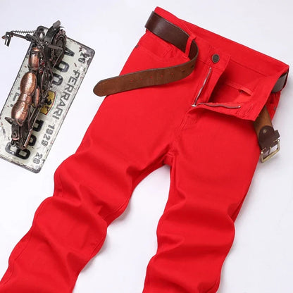 White Jeans Men's Fashion Straight Elastic Cotton Denim Pants Spring Autumn All-match Business Casual Trousers Male Clothes