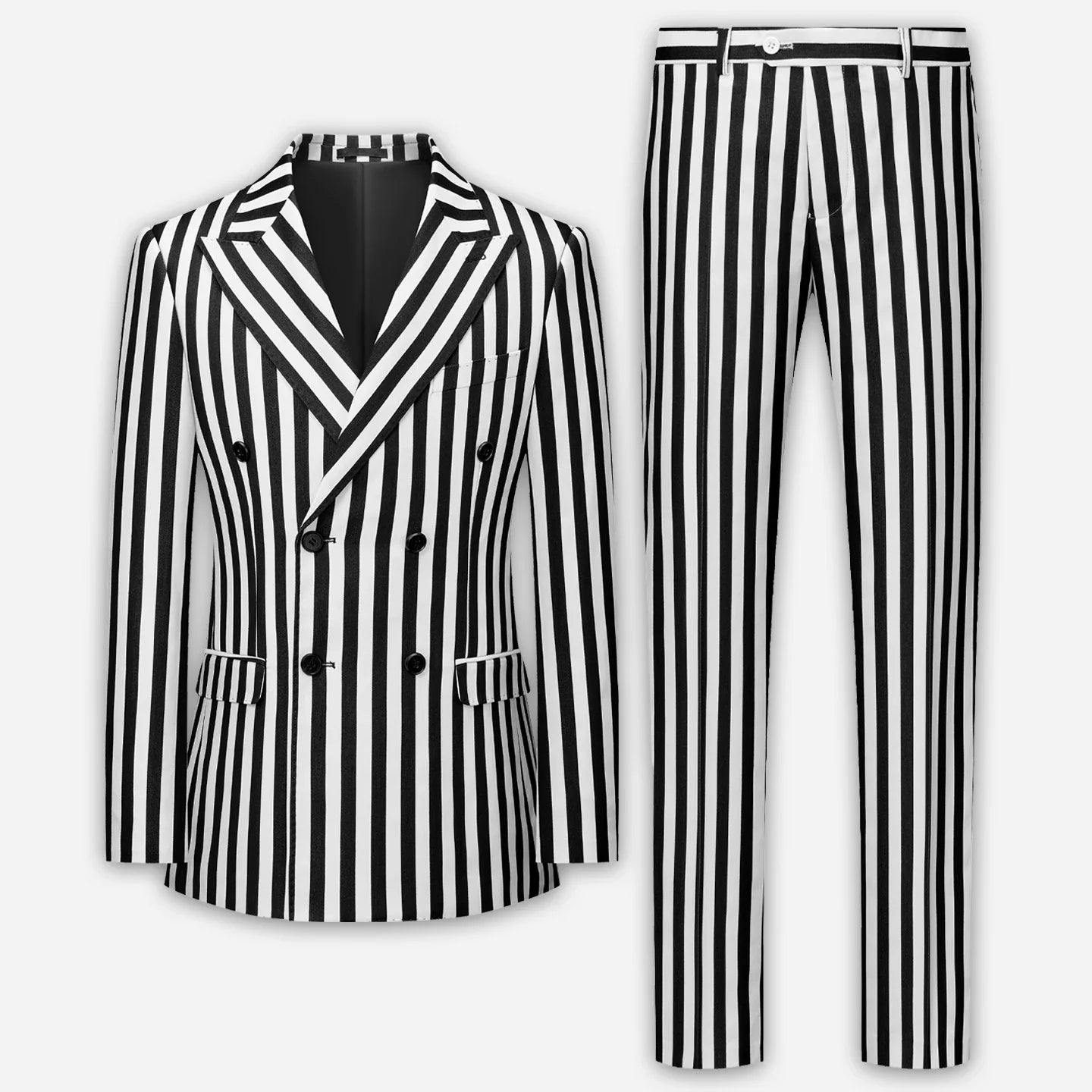 Men's 2 Piece Suit Set Slim Fit Double Breasted Peak Lapel Jacket Pants Elastic Waist Formal Wedding Prom Tuxedo Rayon Blend