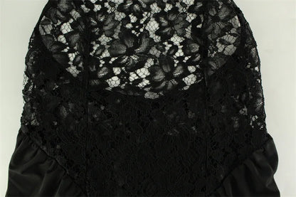 Lace Patchwork Dresses For Women Fashion Sexy Streetwear Solid Sleeveless Tank Sheath Hip Wrap Long Vestidos Robe Female Elegant