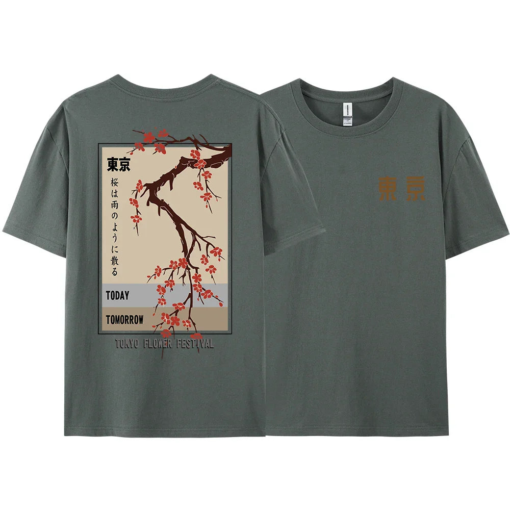 Today Tomorrow Tokyo Flower Festival T Shirt Men Women Fashion O-Neck Tshirts Summer Cotton Tops Loose Street Hip Hop T-Shirts