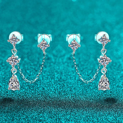 Round/pear Cut Full Moissanite Tassel Stud Earring for Women 8 Gems Wedding Jewelry 925 Solid Silver Plated 18K Wholesale
