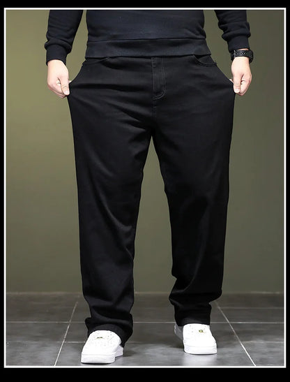 Extra Large Size 48 Men's Jean Straight Leg Loose Denim Pant Male High Elastic Stretch Fleece Big Plus 42 44 46 150 Kg 116 Waist
