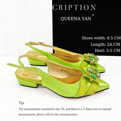 2025 New Summer Collection Stylish Italian Women’s Shoes and Bag Set Gold Colour Comfortable Low Heels With Rhinestone