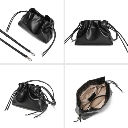 Luxury Pleated Cloud Crossbody Bag - Premium Genuine Leather Drawstring Shoulder Purse, Versatile Small Bag for Elegant Lady