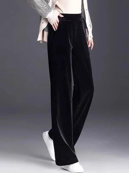 Women's pants with many reviews flared pants ice silk pants wide leg pants, high waisted blue loose straight leg pants 6XL