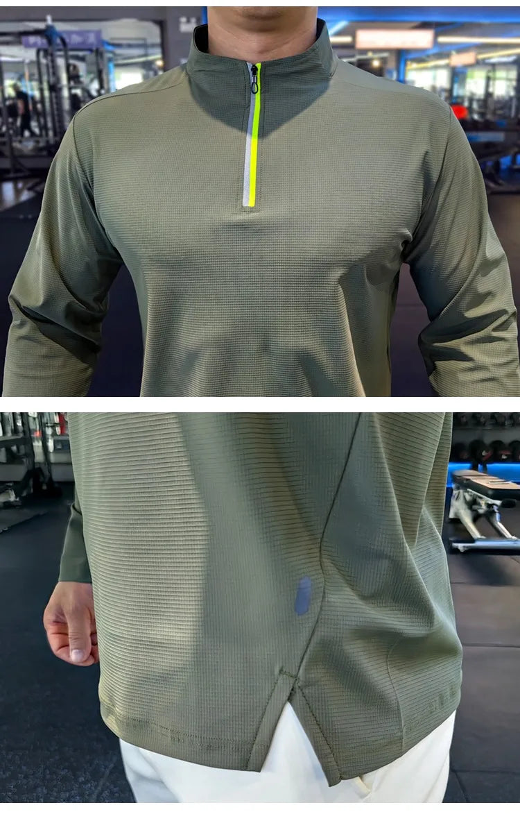 Stand-up Collar Sports Long-sleeved Men Autumn Outdoor Running Gym Fitness Training Clothes Elastic Quick-drying Breathable Top