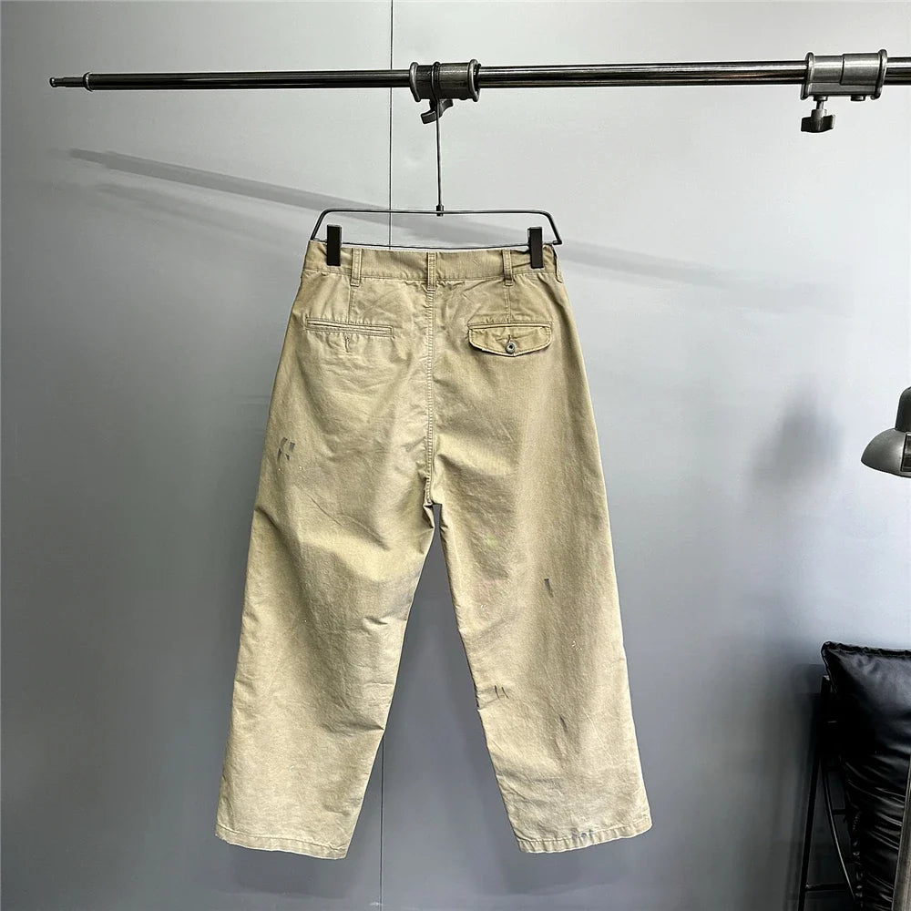 ‌Japanese Premium Vintage Distressed Paint Splash Cargo Pants Men Streetwear Loose Casual Straight Leg Haram Trousers Trendy