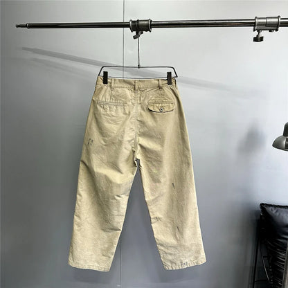 ‌Japanese Premium Vintage Distressed Paint Splash Cargo Pants Men Streetwear Loose Casual Straight Leg Haram Trousers Trendy