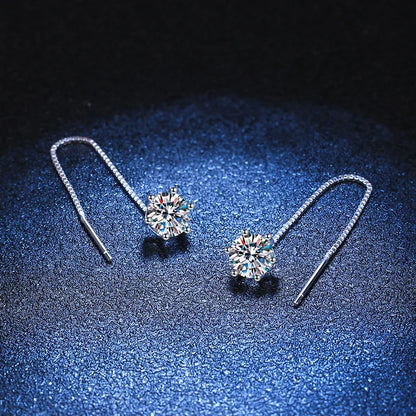 Moissanite Earrings S925 Sterling Silver Plated with White Gold Ear Wire Line Drop Earring Hoop Wedding Fine Jewelry