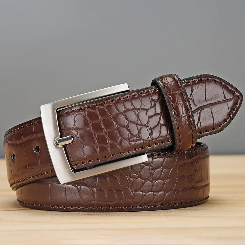 Men's Alligator Pattern Belt - Alloy Buckle, , Square Button, Fashionable Adjustable Dress Belt