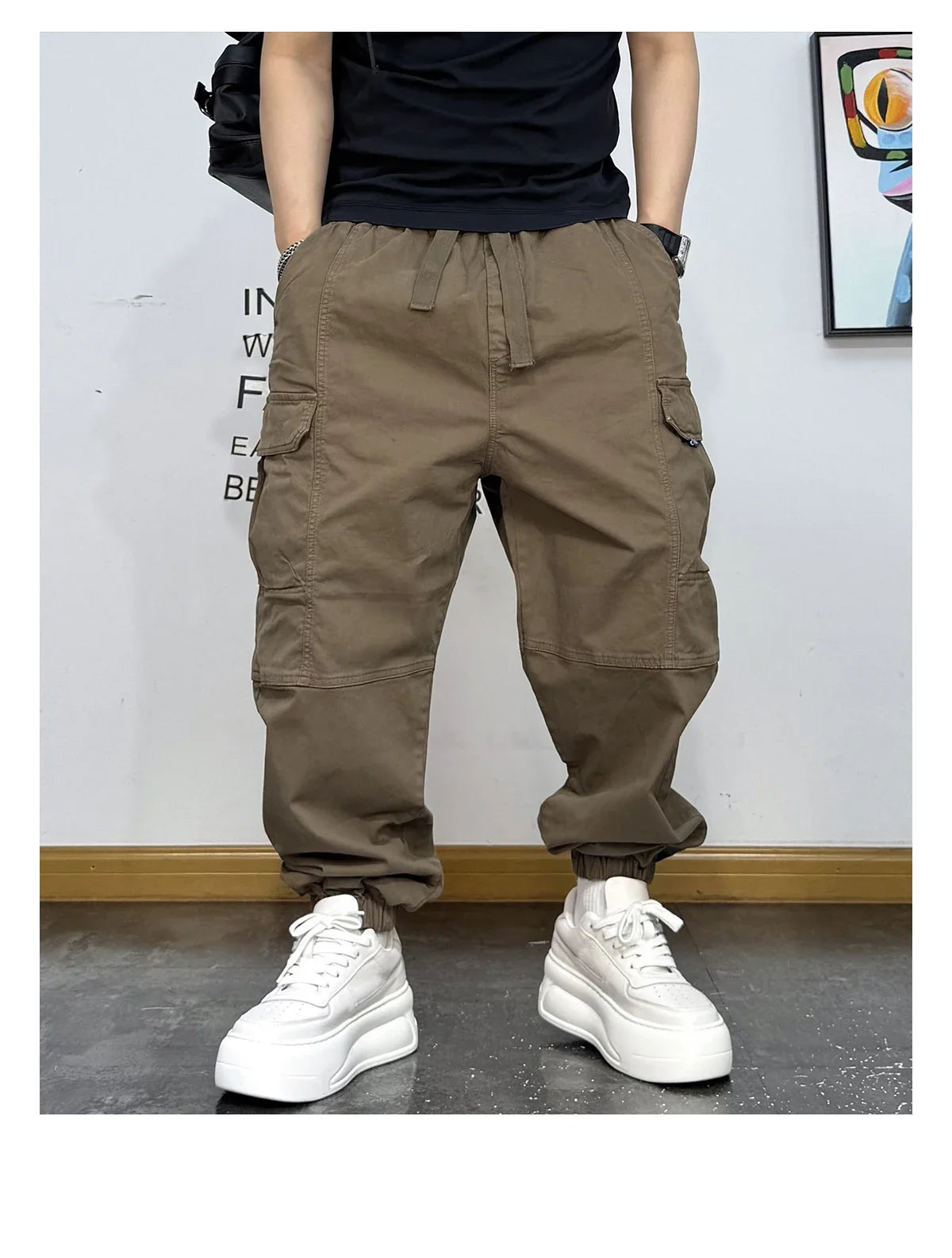 Korean Streetwear Baggy Cargo Pants Men High Quality Multi Pocket Retro Jogger Loose Fit Hip Hop Casual Oversized Haram Pants