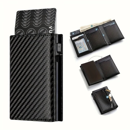 Portefeuille Homme avec Porte-Monnaie Zippé Porte-Cartes de Crédit Métallique à Éjection Automatique Bloqueur RFID Minimaliste Porte-Cartes de Visite Idée Cadeau