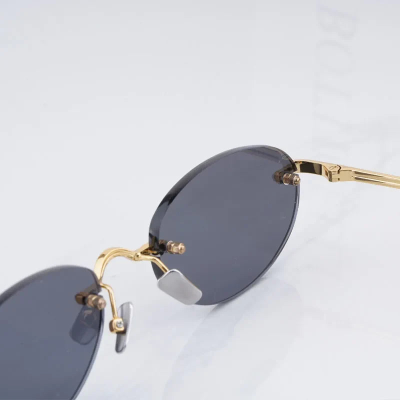 CLEO Small Oval Rimless Women's Sunglasses Alloy Men High Quality Fashion Design UV400 Handmade High Street Eyeglasses Wtih Case