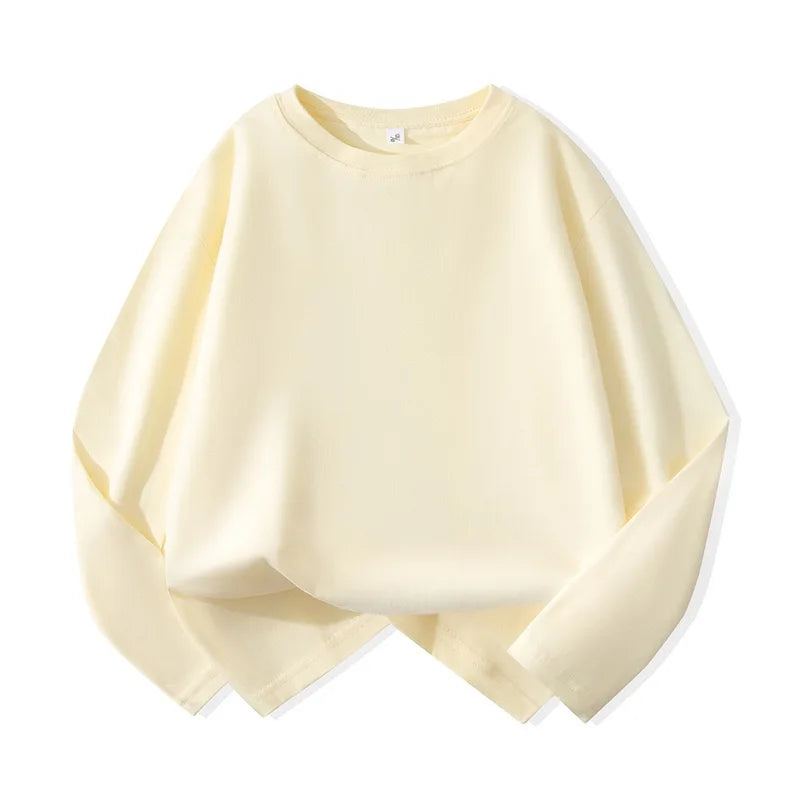 1pcs Spring Autumn Children's Pure Cotton Long Sleeve T-shirts Solid Color Boys Girls Tops Kids Baby Leisure Tee Student Clothes