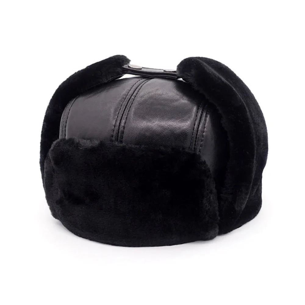 2026 Hot Men 100% Natural Real Sheepskin Leather Bomber Hats Male Casual Winter Warm Sheepskin Leather Cap Hot Russia Adult Caps