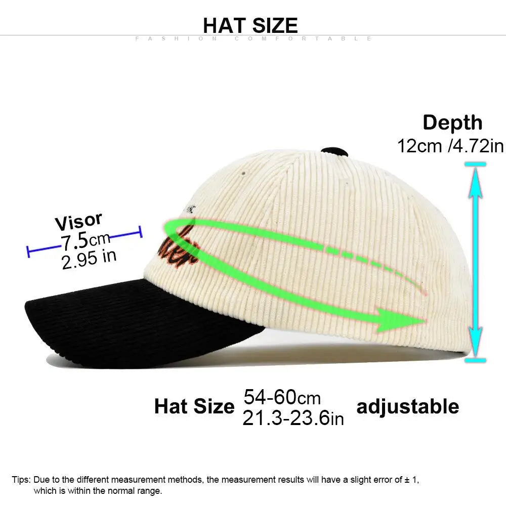 Corduroy Embroidery Baseball Cap Korean Retro Adjustable Hat for Men Women Casual Outdoor Travel Breathable Fashion Sports Wear