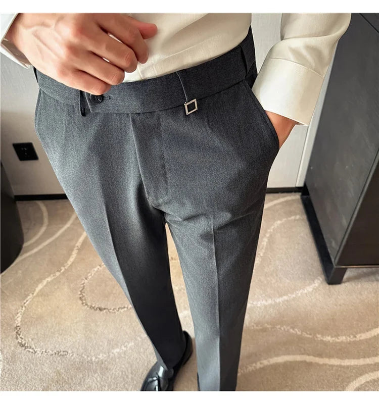 High Quality Invisible Elastic Waist Business Casual Suit Pants Built-in Anti Slip Strip Slim Fit Office Social Dress Trousers