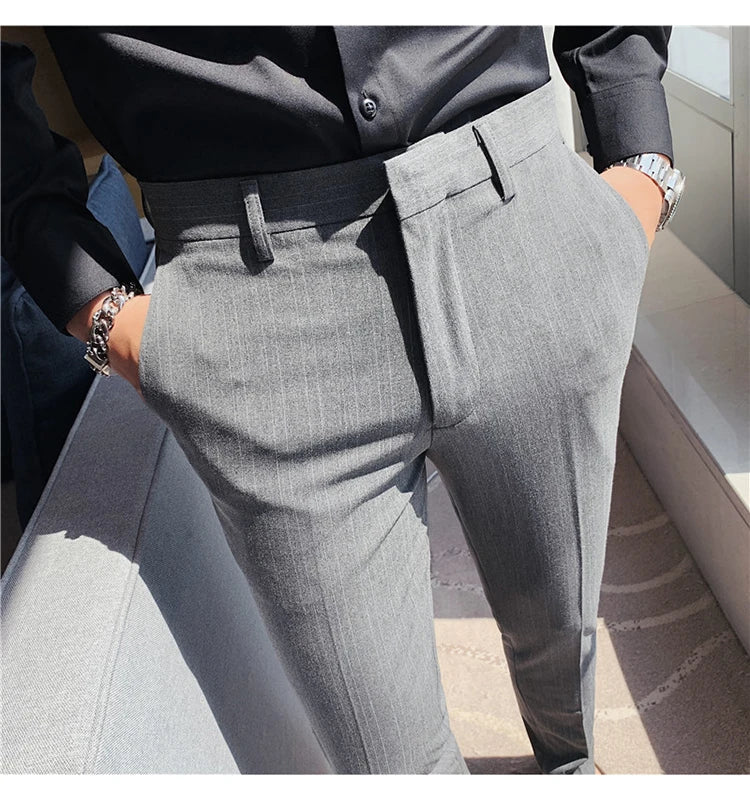 Plus Size 40 42 Spring Summer Double Line Stripe Suit Pants Men Clothing 2022 Korean Slim Fit Business Formal Wear Office Pants