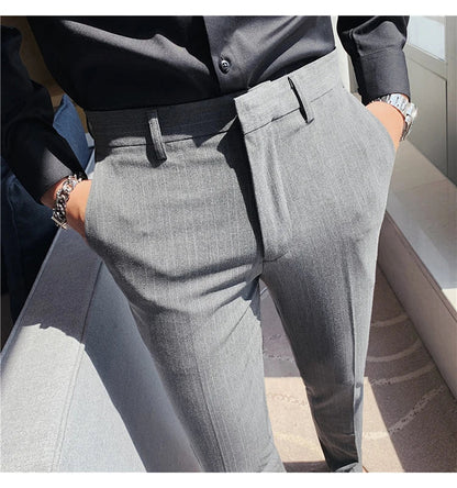 Plus Size 40 42 Spring Summer Double Line Stripe Suit Pants Men Clothing 2022 Korean Slim Fit Business Formal Wear Office Pants