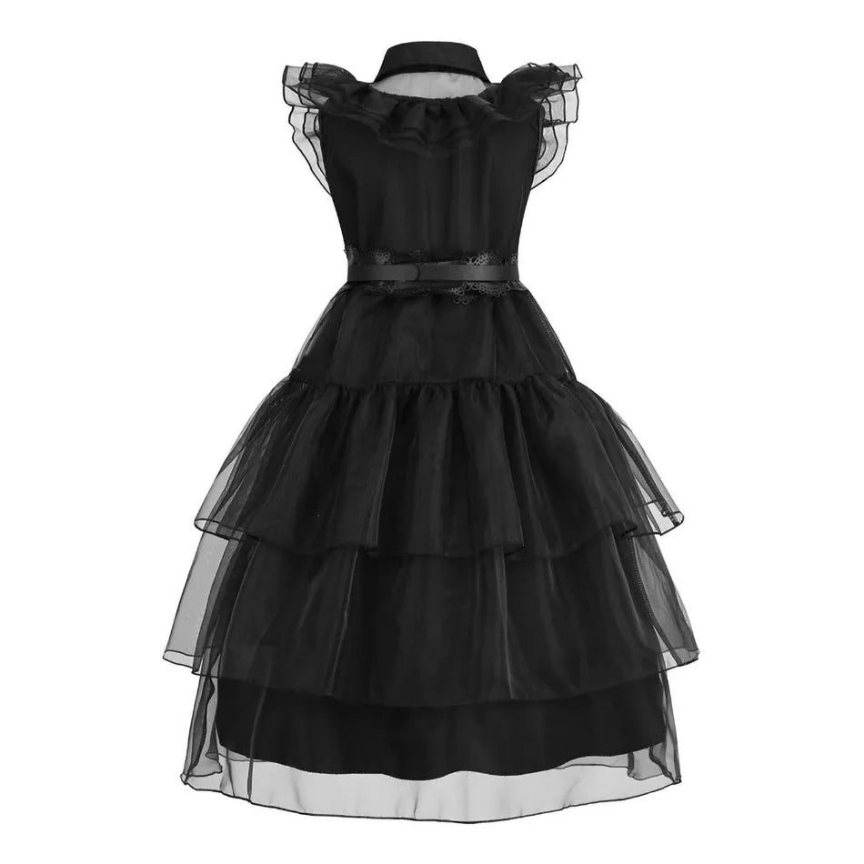 Girls Princess Dress Child Birthday Party Layered Disguise Kids Cosplay Halloween Fantasy Dark Gothic Dancing Costume 4-12Years