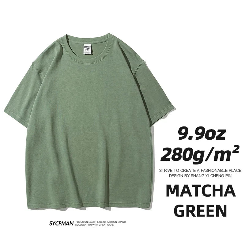 Men's Oversized T-Shirt 9.9oz 280 Grams Heavy High Quality Short Sleeve Cotton Tee Solid Color Unisex Streetwear