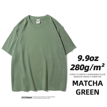Men's Oversized T-Shirt 9.9oz 280 Grams Heavy High Quality Short Sleeve Cotton Tee Solid Color Unisex Streetwear